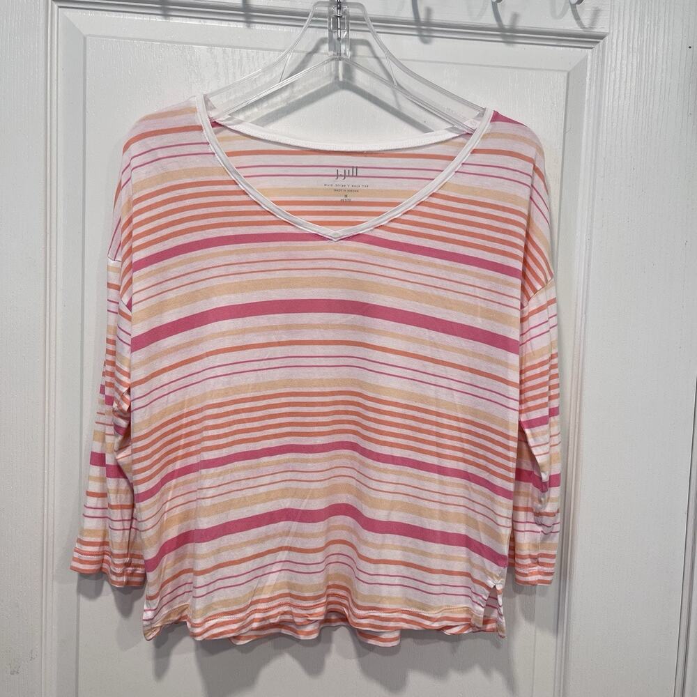 J. Jill Multi Stripe V Neck Tee/ Medium Petite/ 3/4 Sleeve